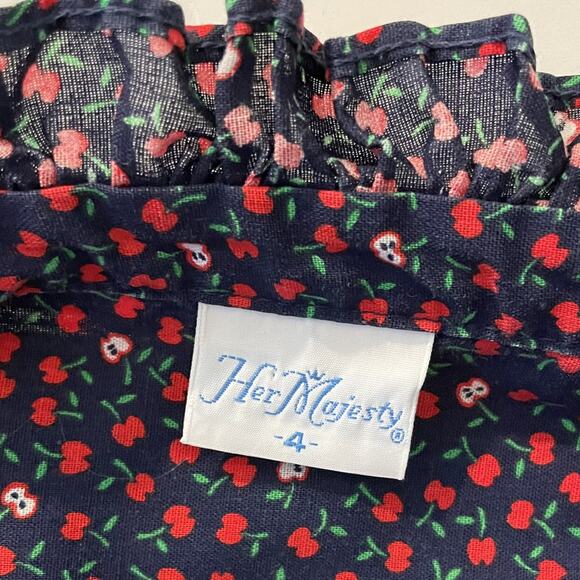 Vintage Her Majesty Girls Ruffle Apple Print Blouse Rare Made In USA Size 4 - Picture 6 of 10